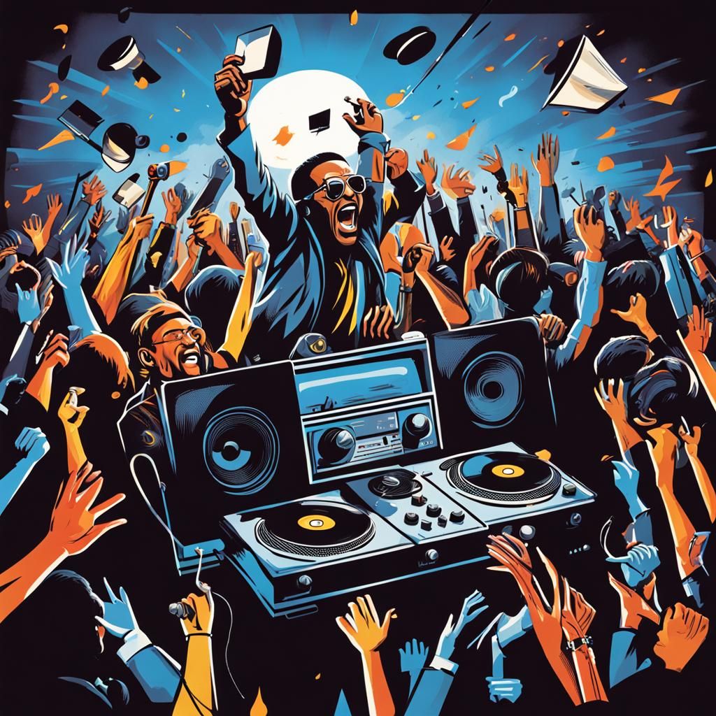 Pump up the volume, everybody scream, crowd is on fire, radio alpha, presenter radio mixes the vinyls records who flying...