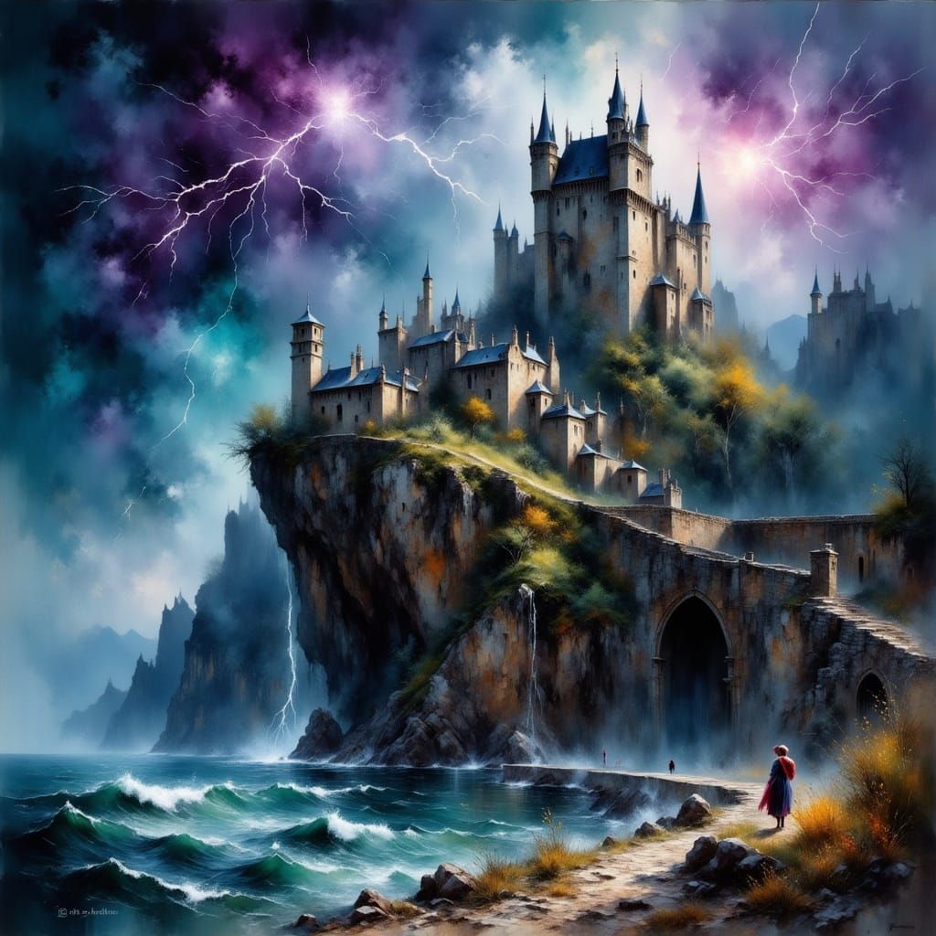 Dramatic Medieval Castle Above Stormy Sea