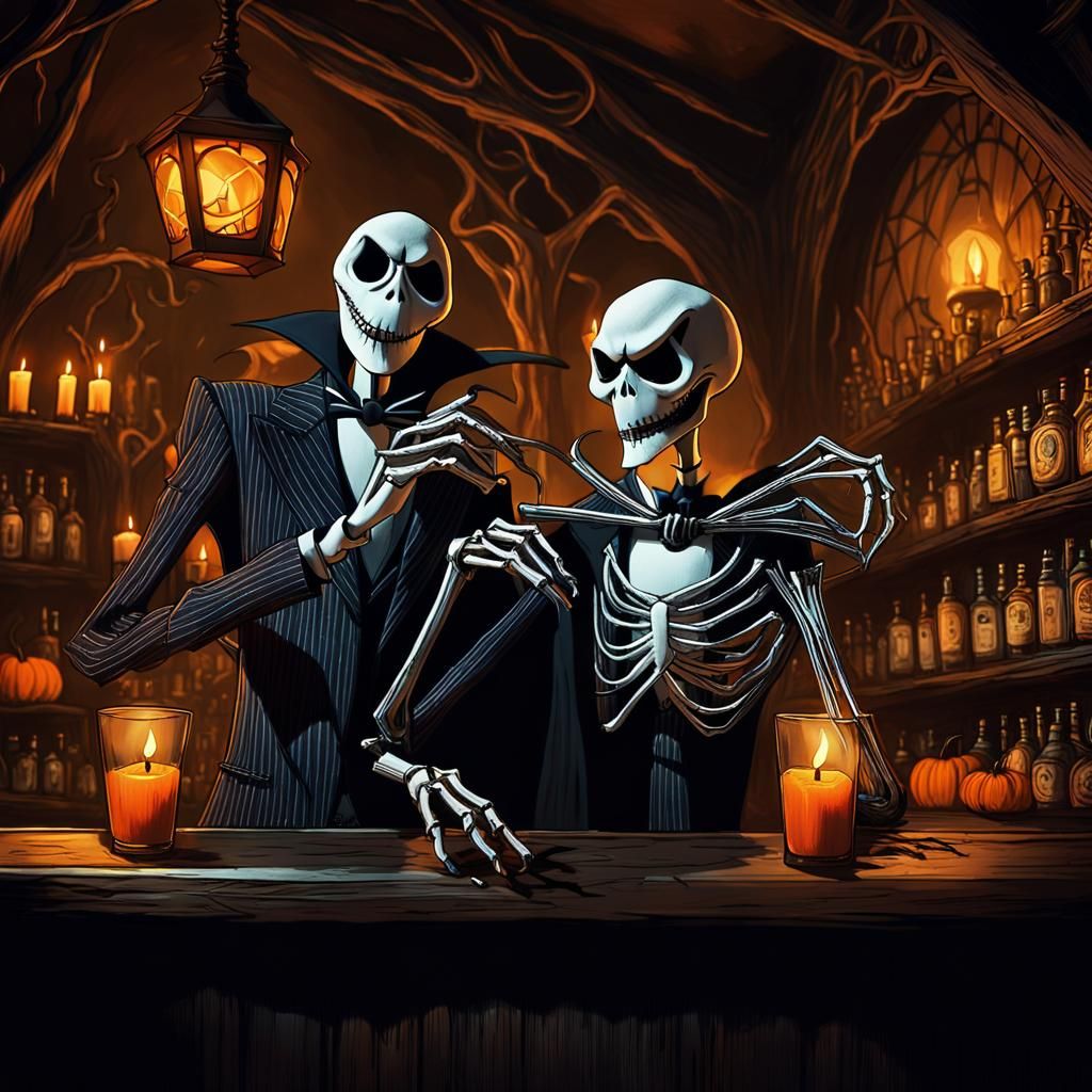 Jack Skellington and Grim Reaper at Halloween Bar