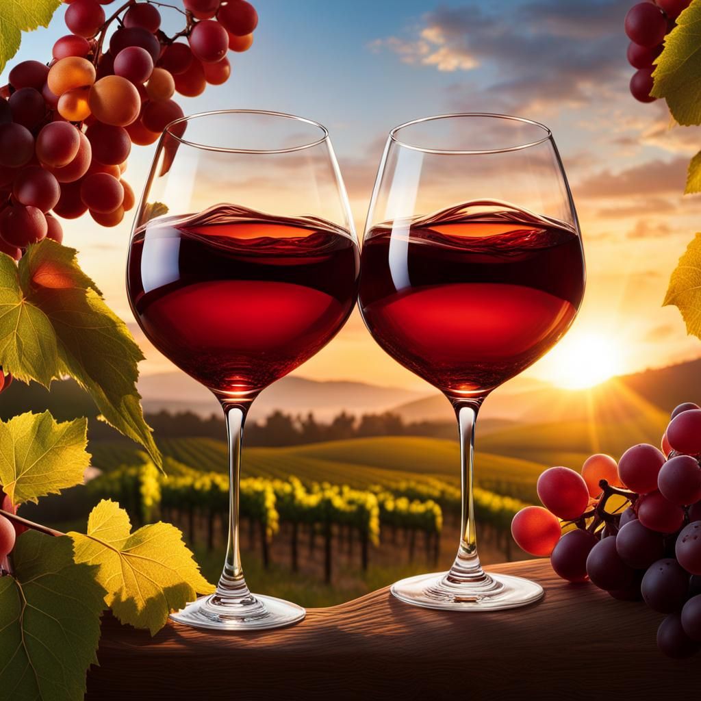 Wine Glasses Toasting at Sunset: Hyperrealistic Splash Art