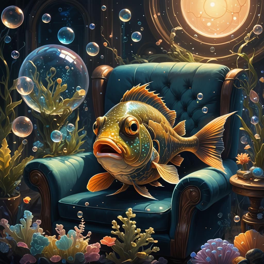Bespectacled Fish Contemplates the Deep, Digital Painting
