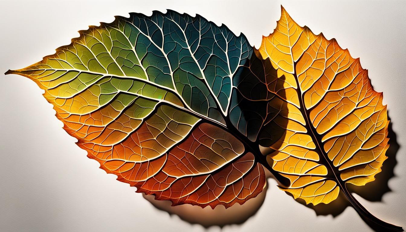 Botanical Ink Diagram of Aspen Leaf with Double Exposure