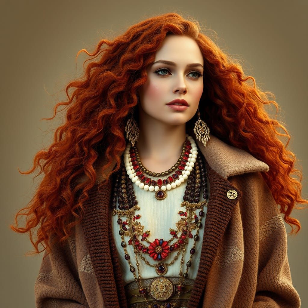 Elegant Boho Redhead Lady Portrait in Dreamy Light