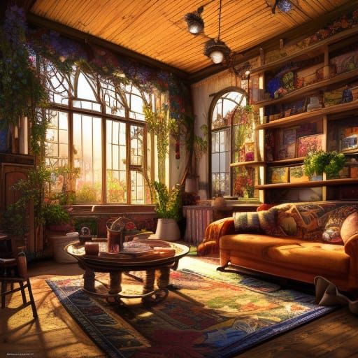 Cosy Dressmaker's Shop in Solarpunk Style