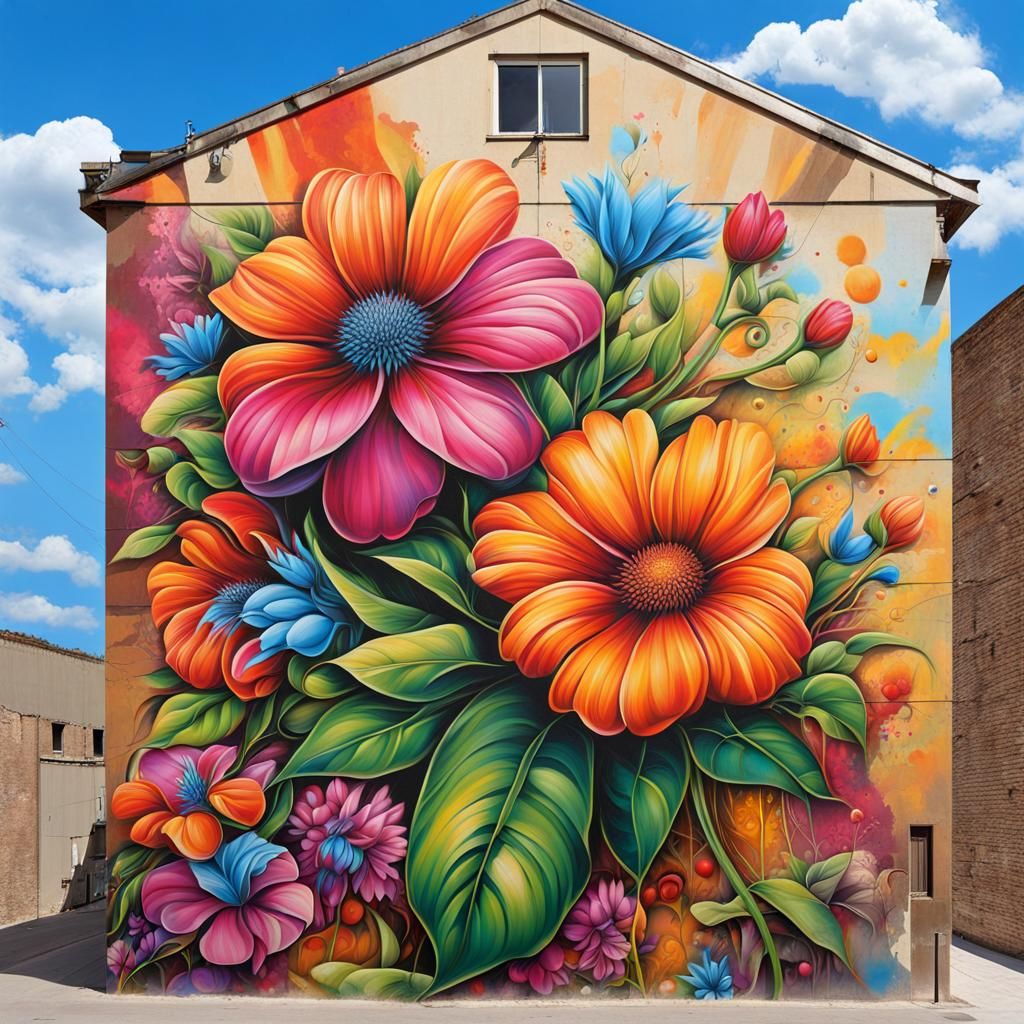 Graffiti Art: Flowers on Building Mural
