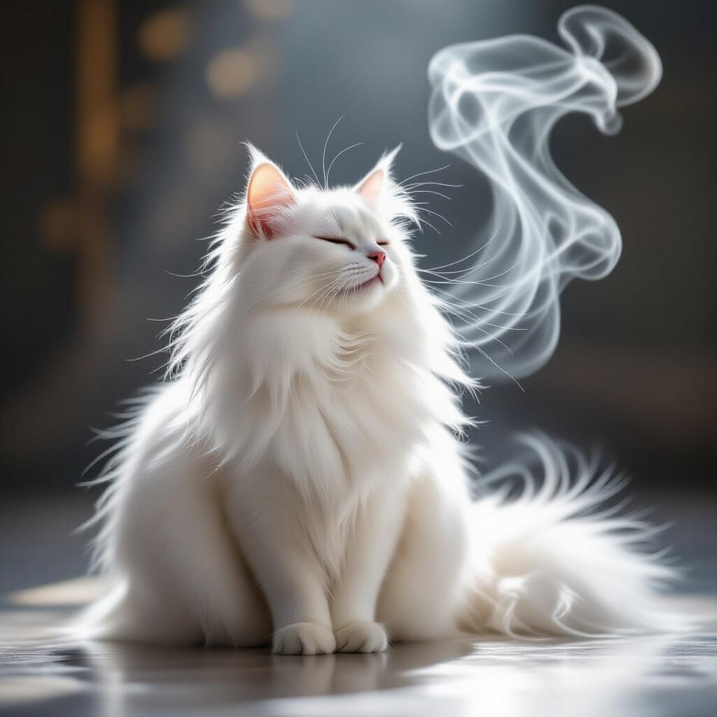 Elegant White Cat Bathed in Spotlight