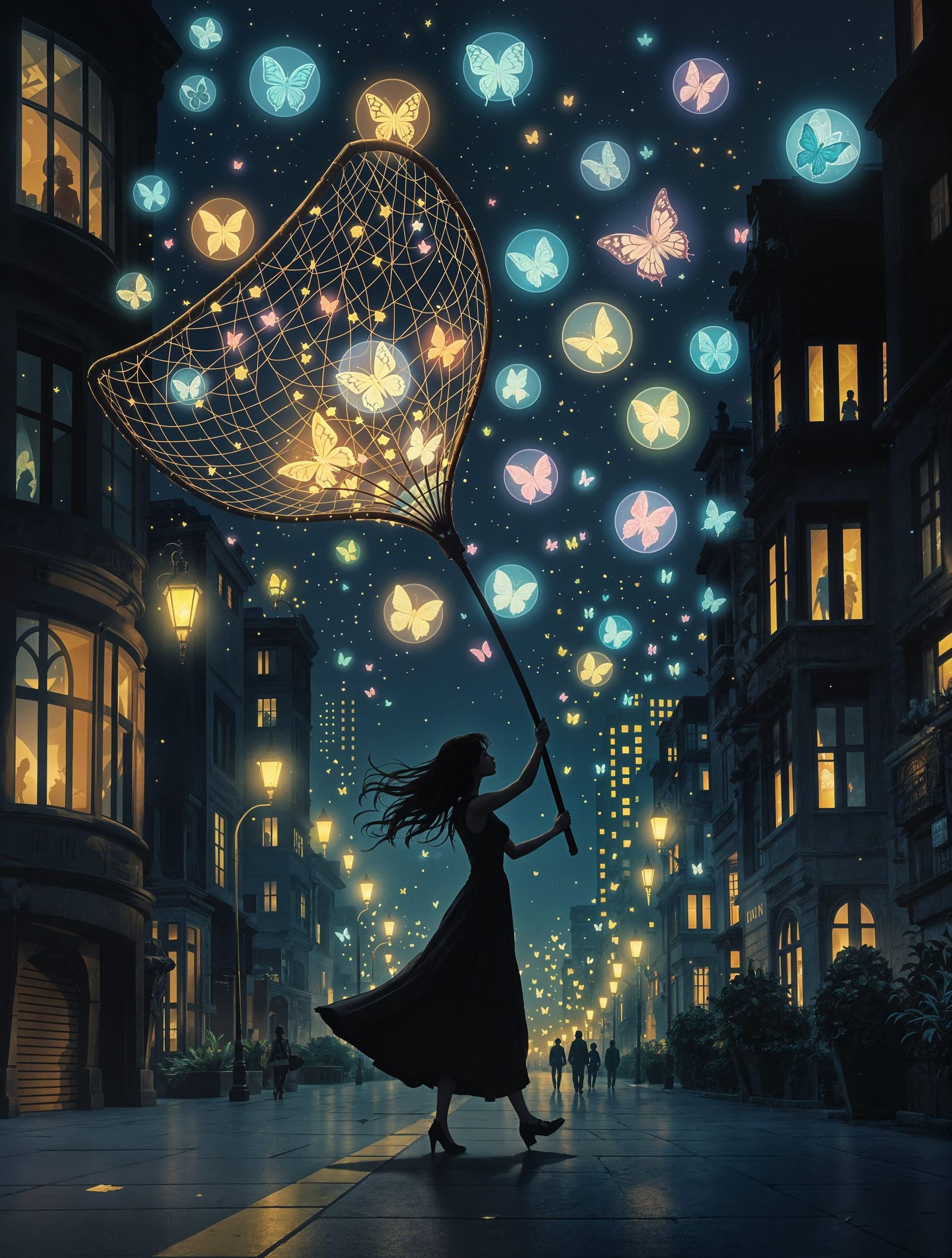 Urban Dreamweaver Collects Glowing Orbs in Midnight City