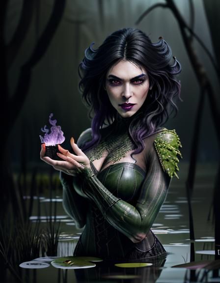Swamp Witch Portrait with Fire