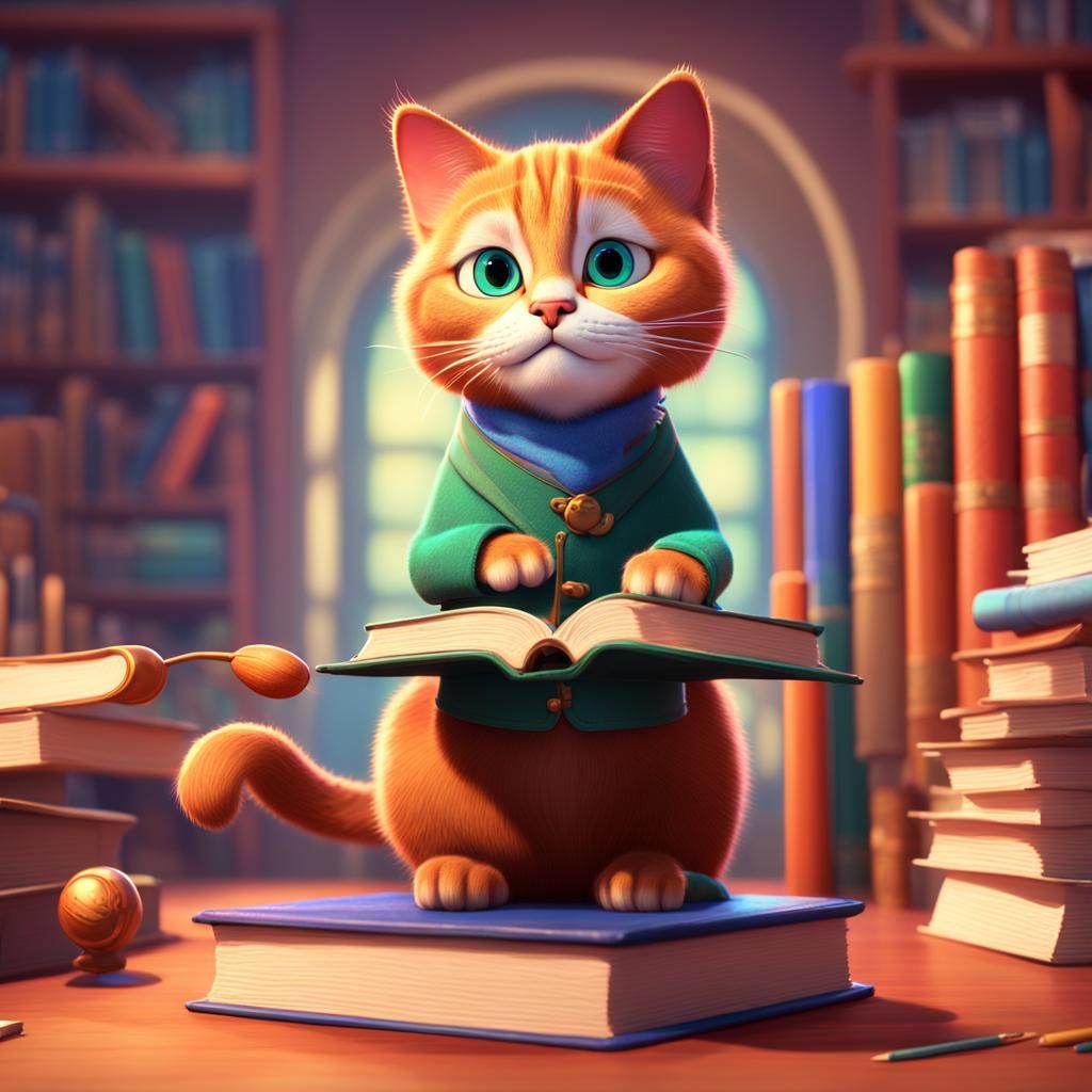 Majestic Scholar Cat in 3D Digital Art Style