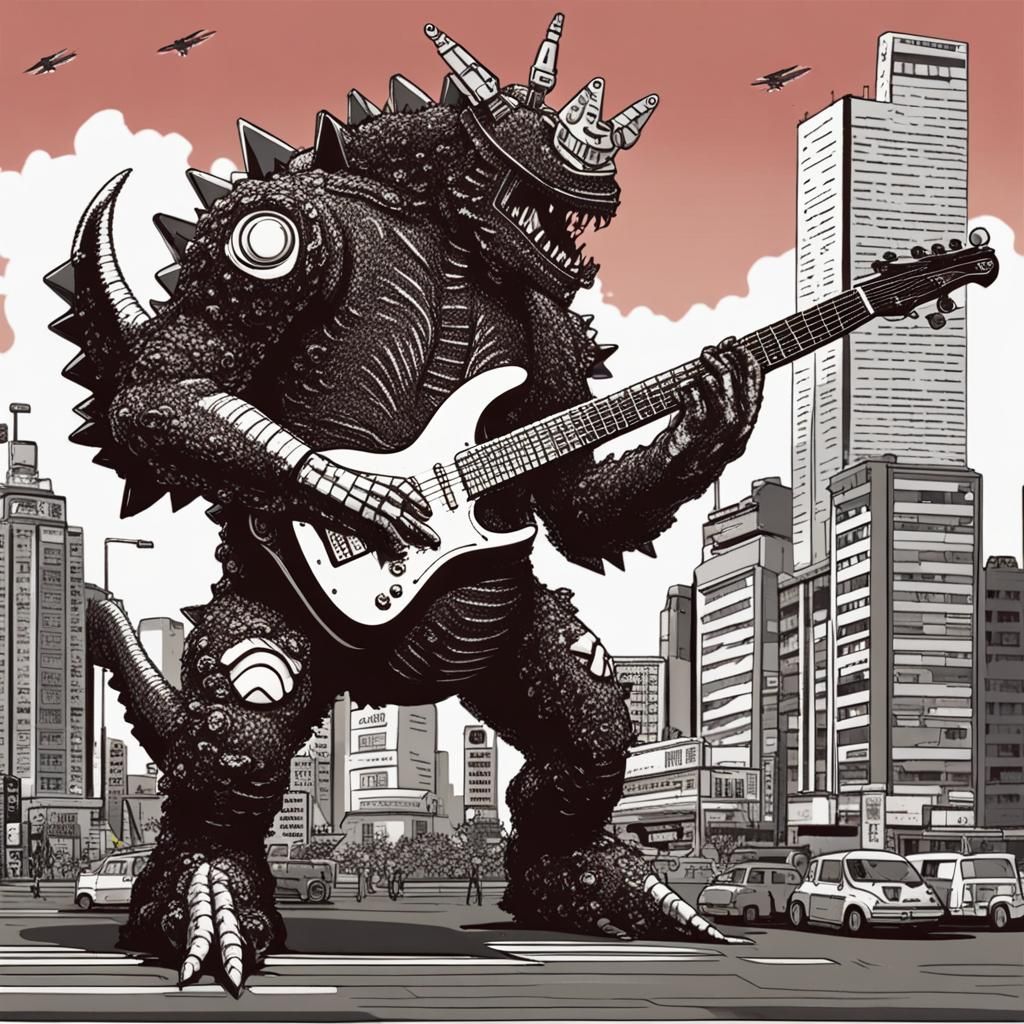 Mecha Musician Kaiju Monster Guitar Battle in Tokyo