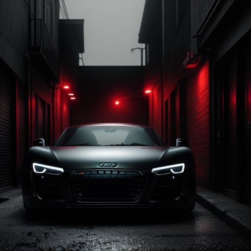 Audi R8 in a Dark Alleyway, Glistening with Neon Accents