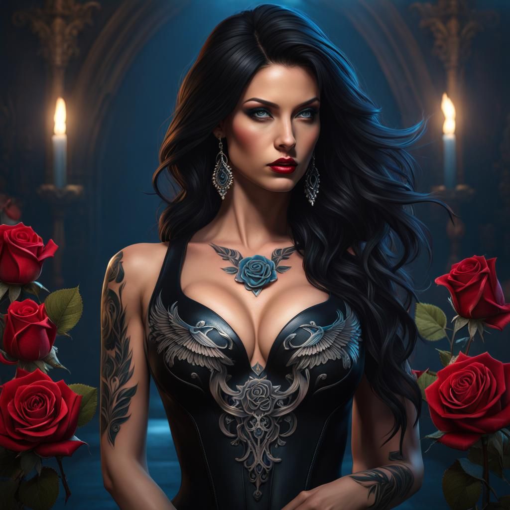 Rose Tattooed Woman: Dark Fantasy Concept Art