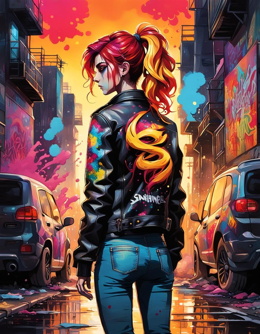 Sunset Shimmer in Cyberpunk Graffiti Art