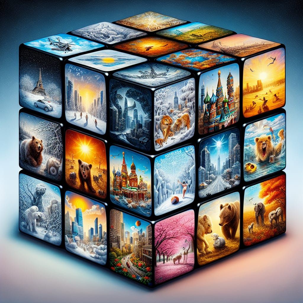 Surreal Rubik's Cube: Seasons Around the World