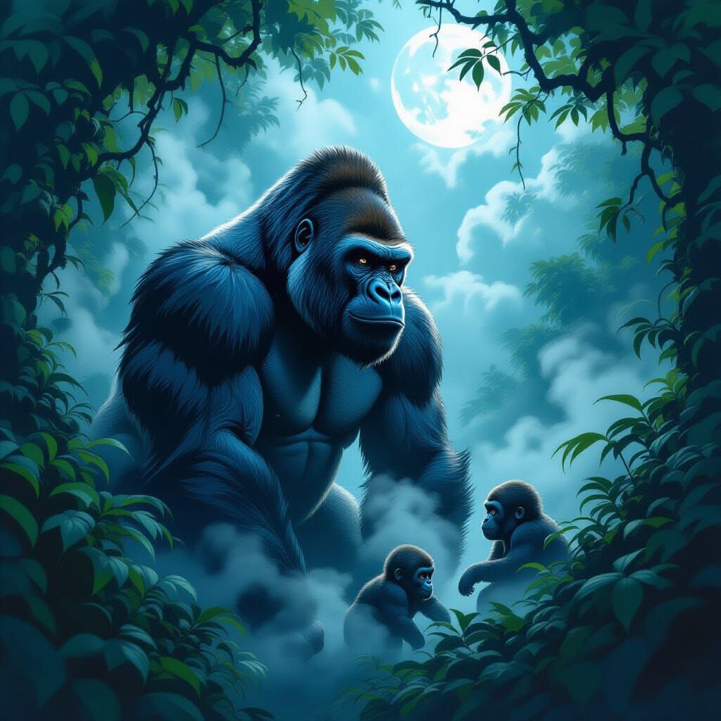 Misty Jungle Gorillas in Comic Book Style
