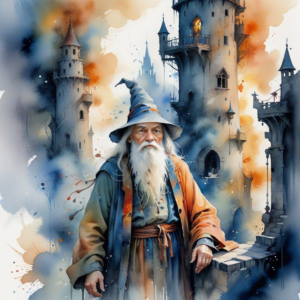 Watercolor Wizard in Tower, Haenraets, Chisnicean, Klee Styl...