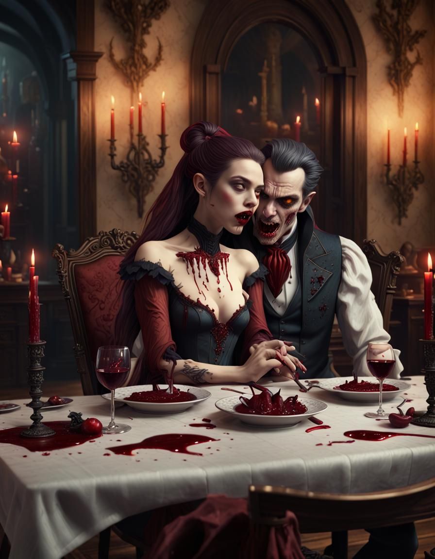 Vampire Couple at Dinner in Dark Fantasy Style