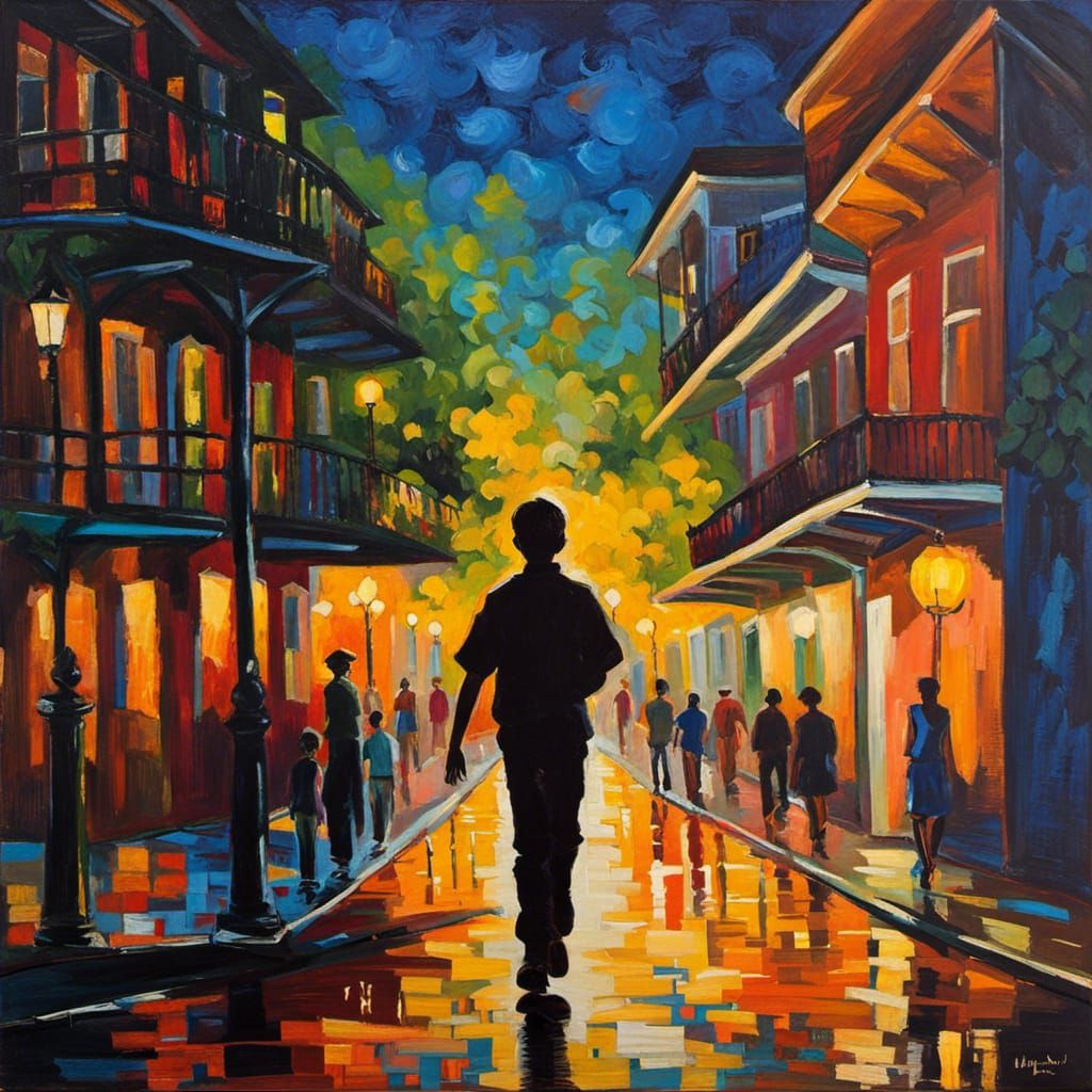 New Orleans Street Scene in Expressionist Style