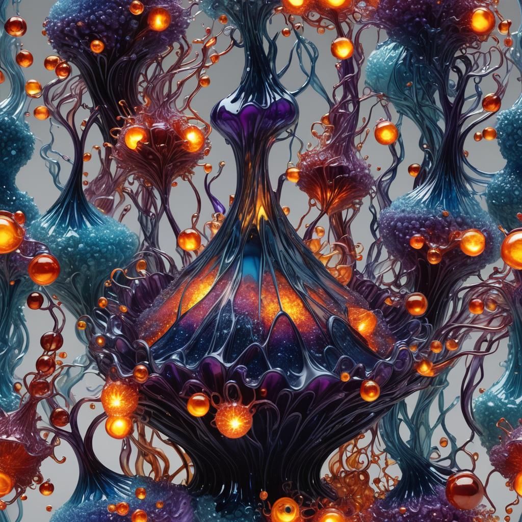 Luminescent Glass Volcano with Knitted Tendrils