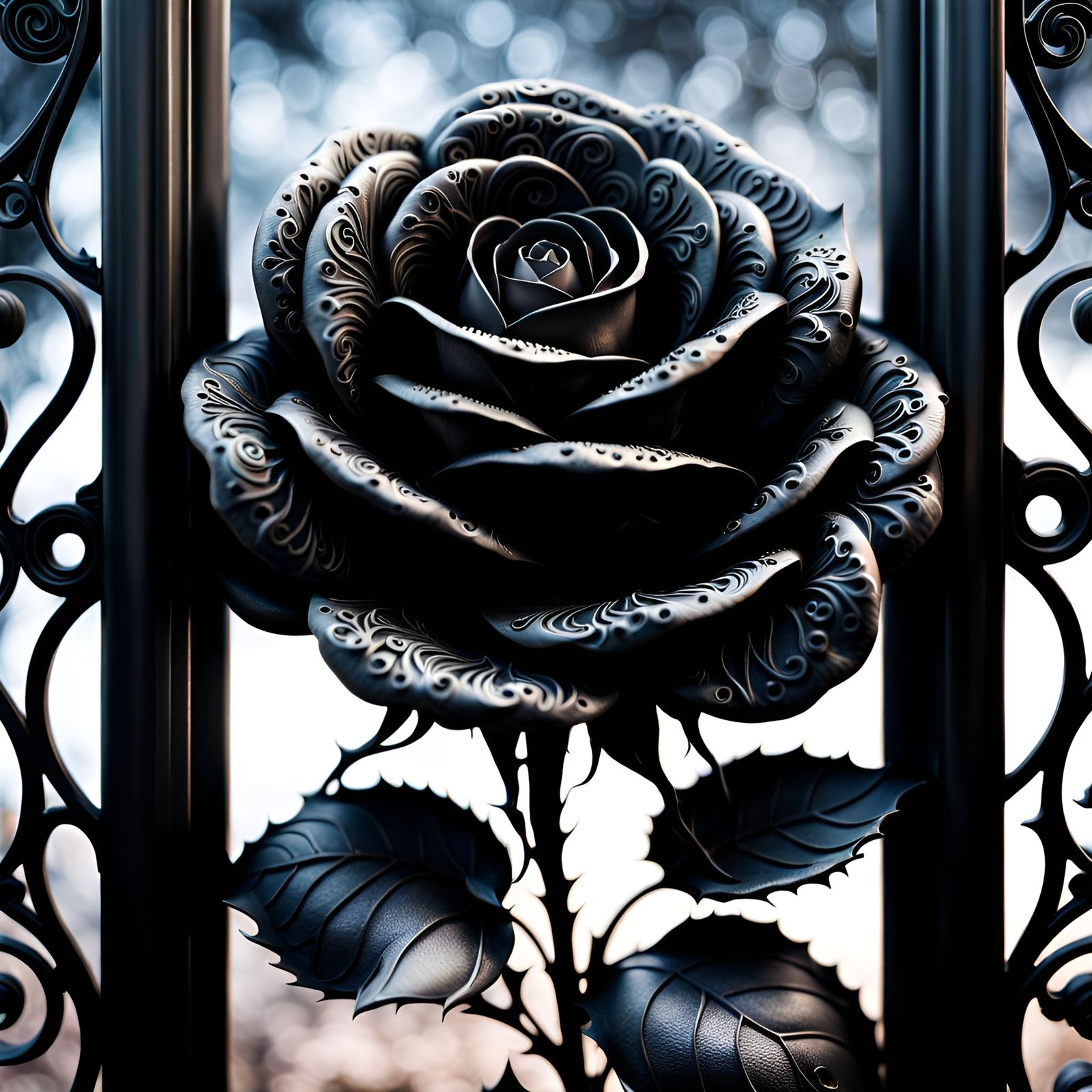 Ornate Rose Metal Fence in Steampunk Style
