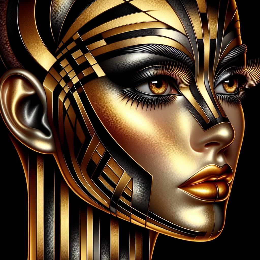 Golden Profile: Stylized Female Face in Art Deco Style