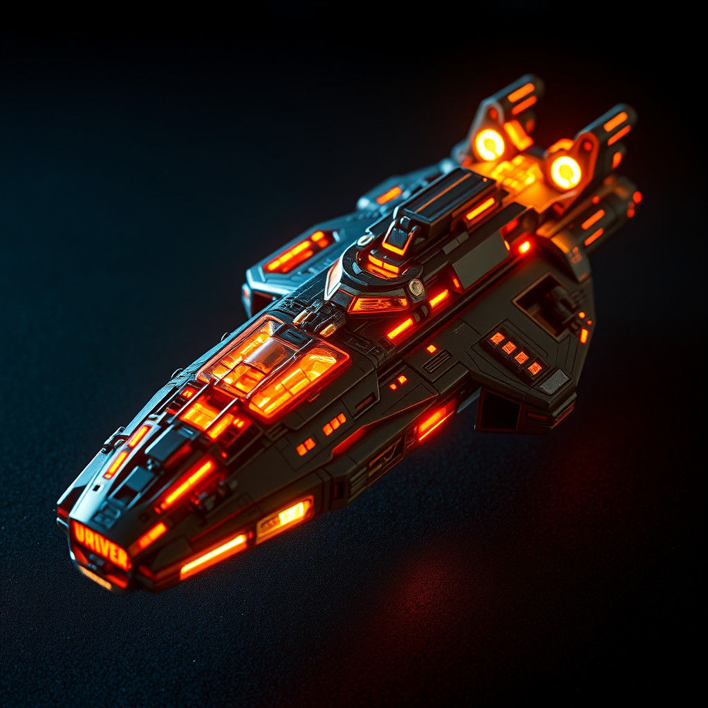 Neon-Lit Toy Spaceship in Industrial Sci-Fi Style