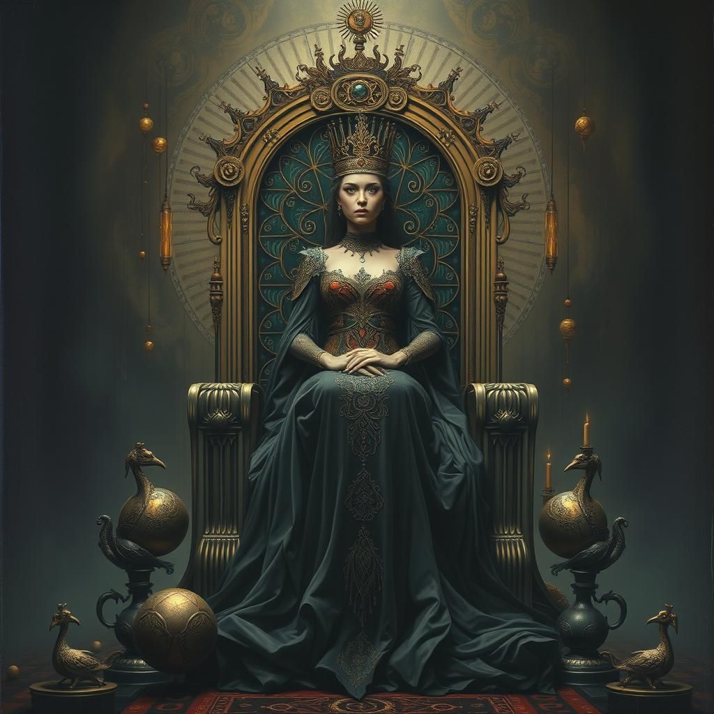 Dystopian Art Deco Queen on Metal Record Cover