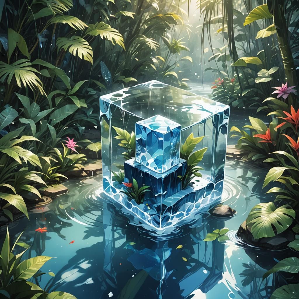 Blue Ice Block in Tropical Waters, Anime Style
