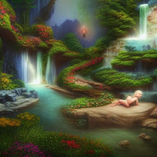 Heavenly Garden with Angels: Fantasy Concept Art