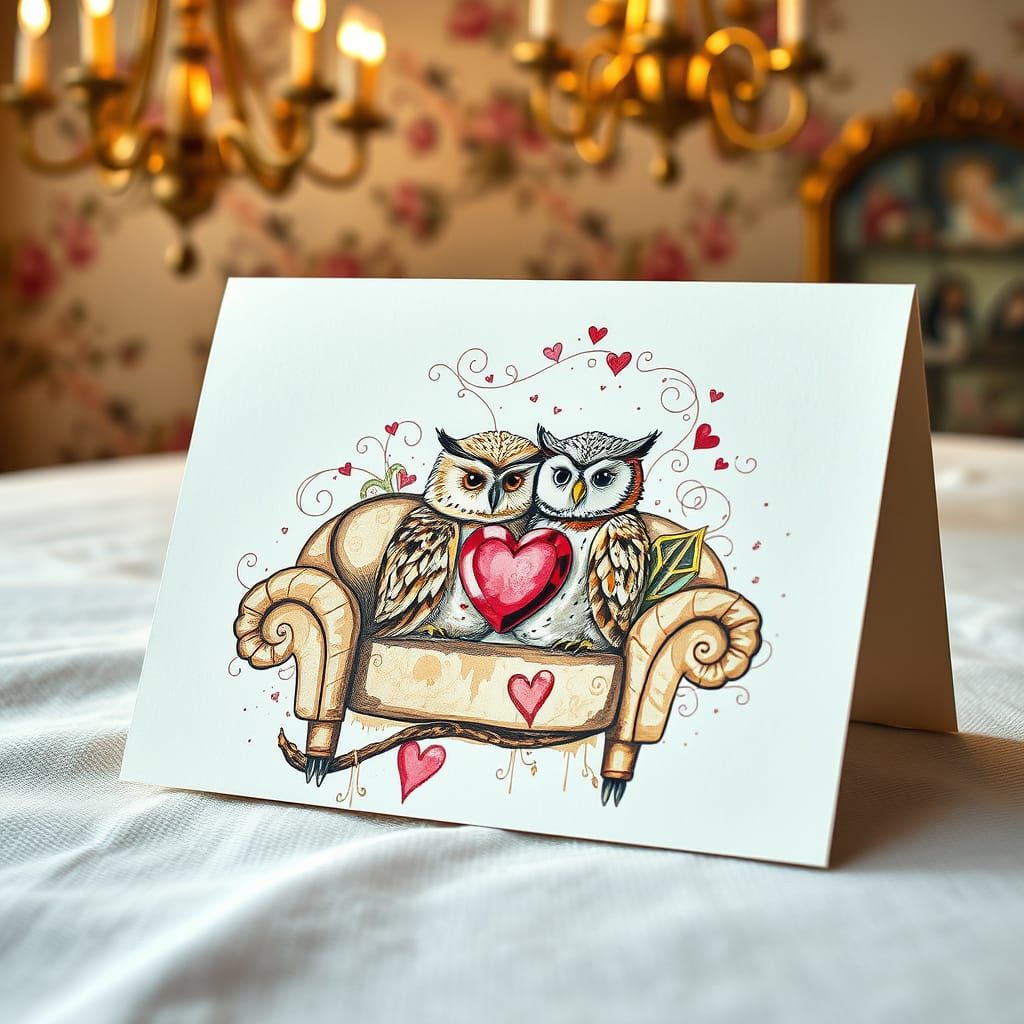 Romantic Owl Couple on Vintage Valentine's Day Card