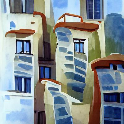 Minimalist Gouache 2D Buildings with Balconies