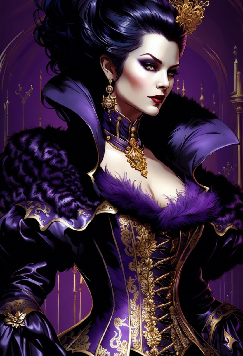 Rococo Vampire in Purple and Gold Filigree