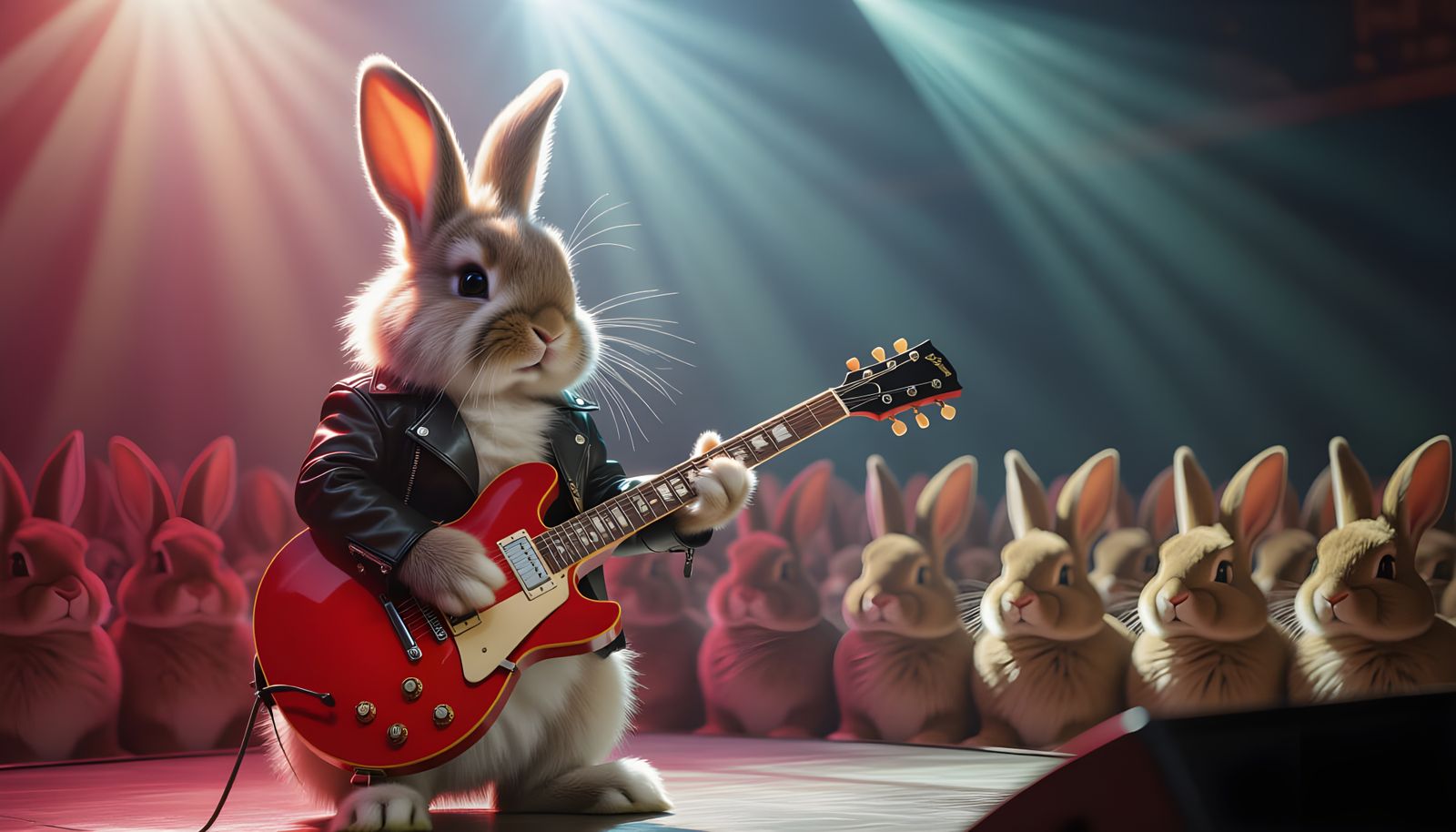 Bunny Rabbit Rocks Out On Electric Guitar For Cheering Crowd