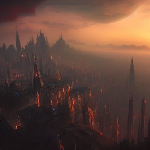 Fantastical City in the Sky at Dusk