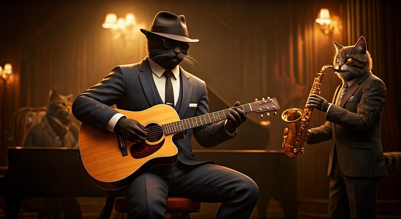 Jazz Cats Play in Film Noir Style Club