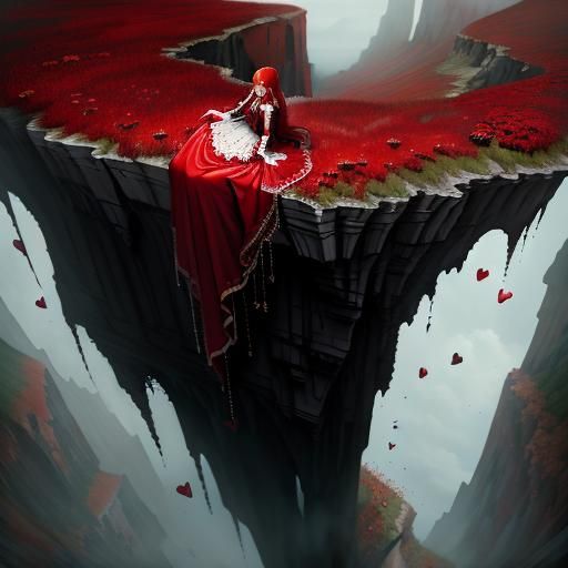 Woman Dropping Hearts: Monochromatic Red Masterpiece