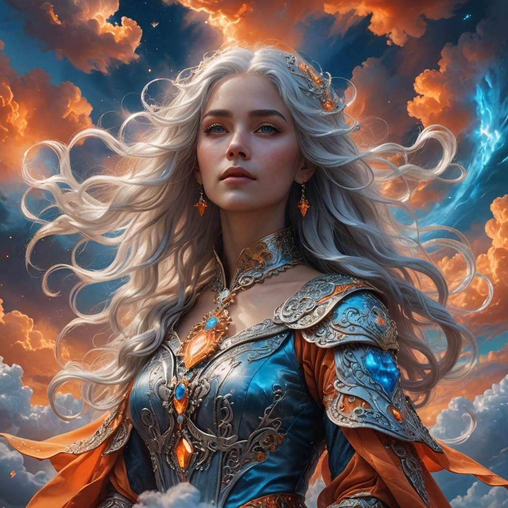 Dreamlike Portrait of Woman in Celestial Attire