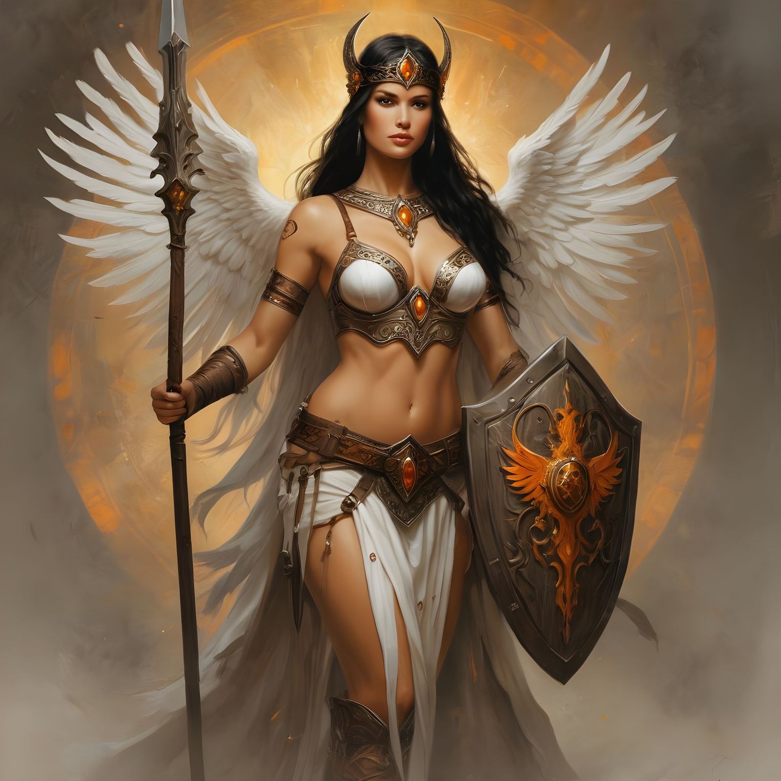 Regal Norse Warrior in Vibrant Orange Attire