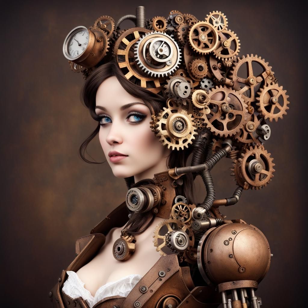 Steampunk Mechanical Lady Made of Gears
