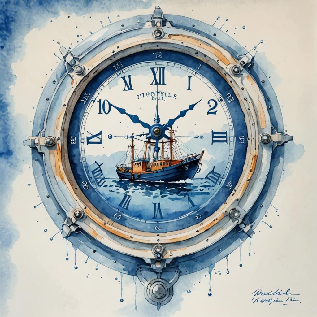 Translucent Boat Pulled by Portal in Watercolor Style