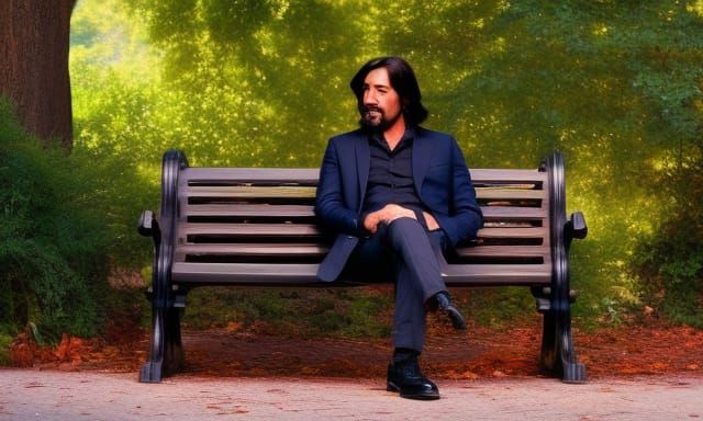 Melancholy Man on Park Bench: Renaissance-Inspired Digital A...