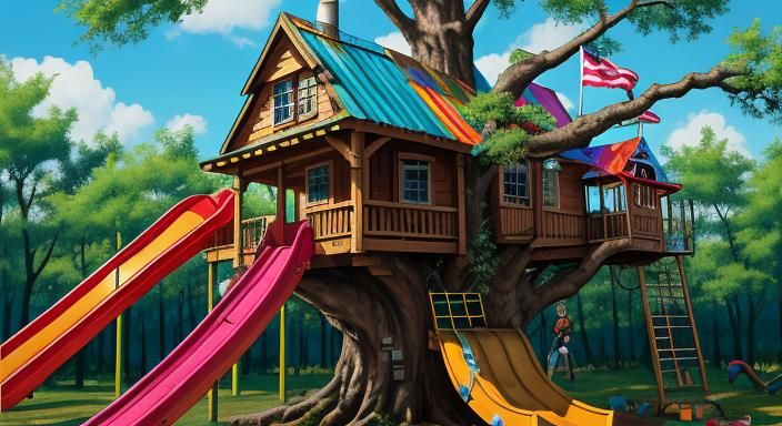 Colorful Treehouse in Oak, Graffiti Street Art
