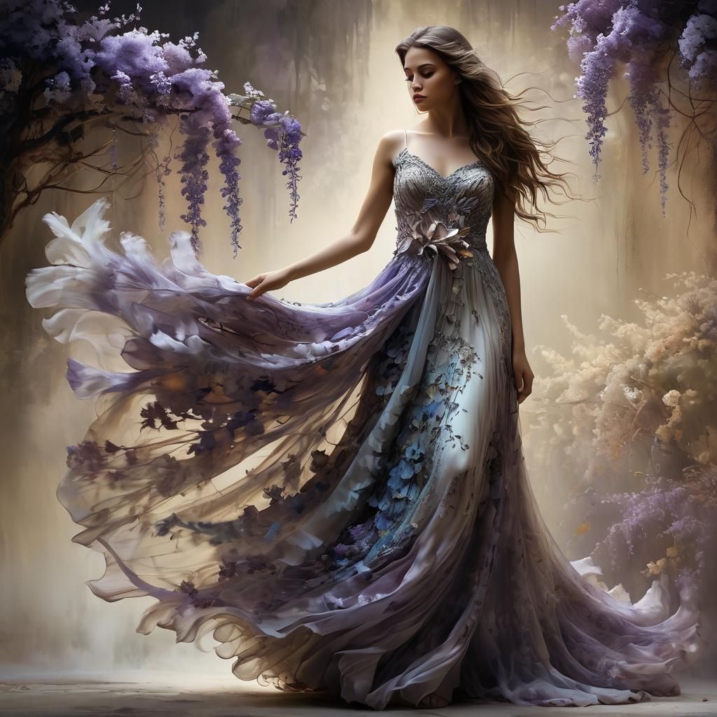 Female Silhouette with Owl and Floral Dress