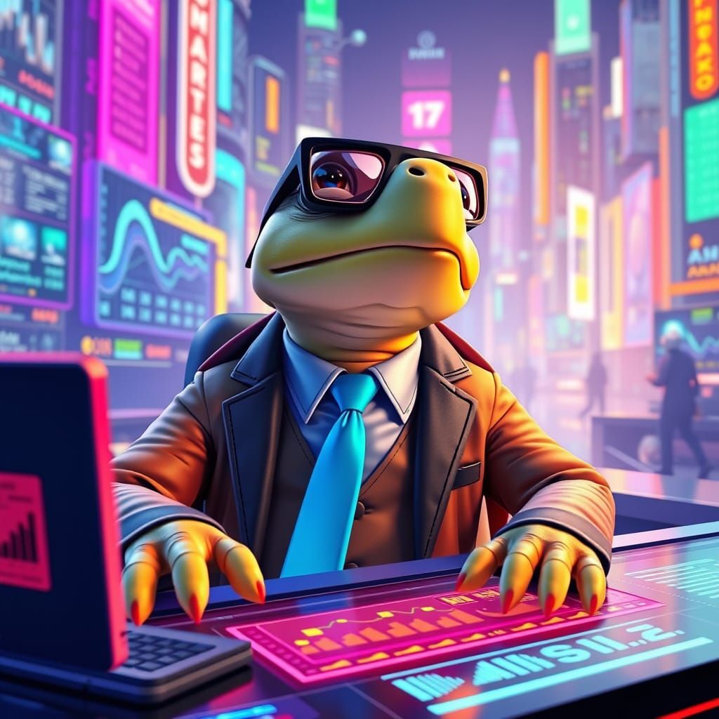 Sleek Turtle in Neon-Lit Futuristic Cityscape