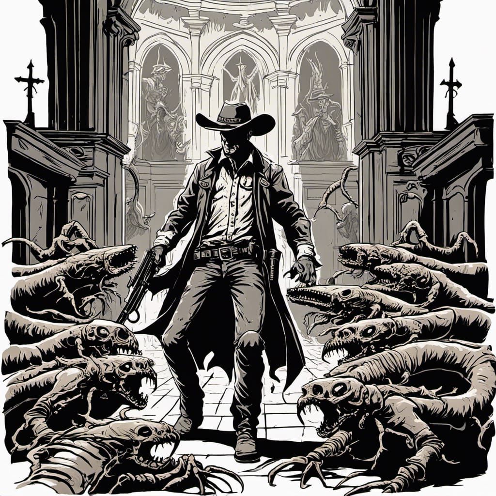 Cowboy Battles Demons in Church with Revolvers