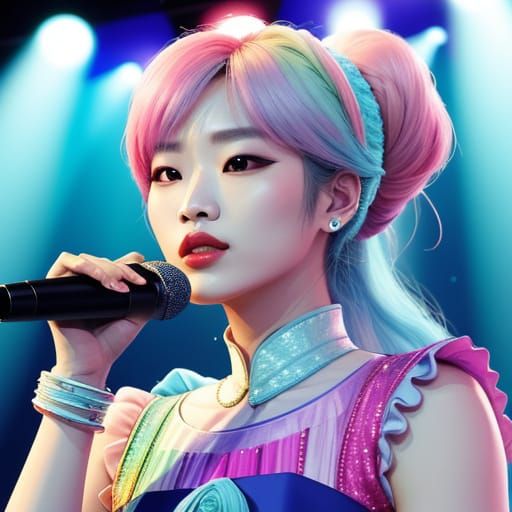 K-Pop Singers on Stage in Vibrant Colors