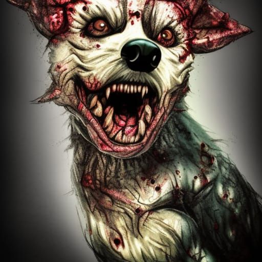 Realistic Zombie Dog in the Night, Hyperrealistic HDR