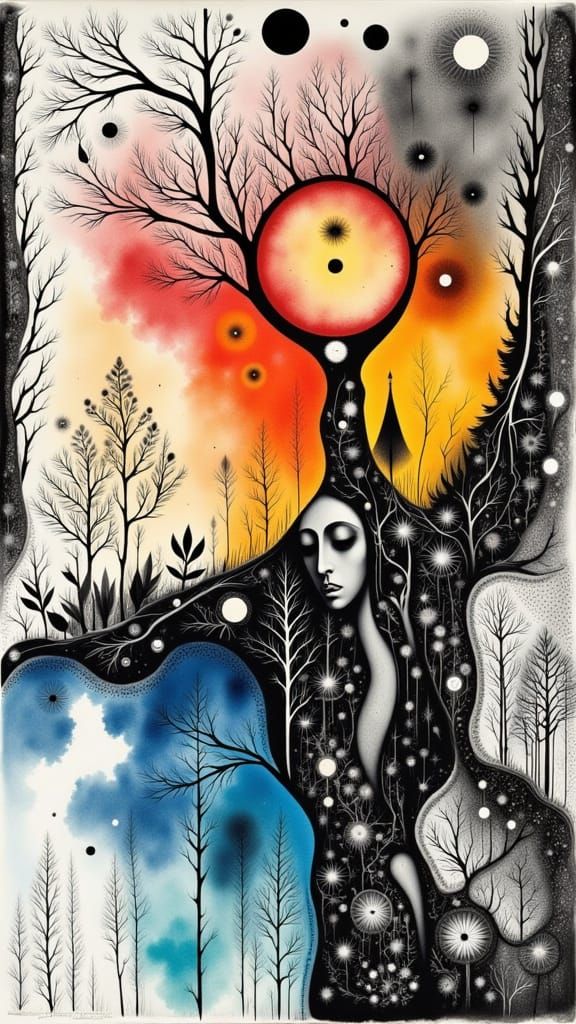 <lora:Patchwork Flux:1.0> <lora:Flux Photogram 6:1.0> <lora:Klee 1:1.0> Neo tribal occult tattoo black and white, mysti...