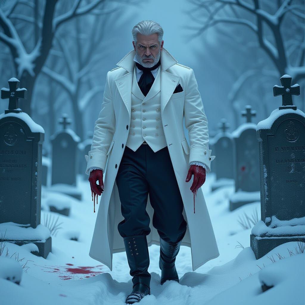 Victorian Man in Gothic Graveyard, Matte Painting