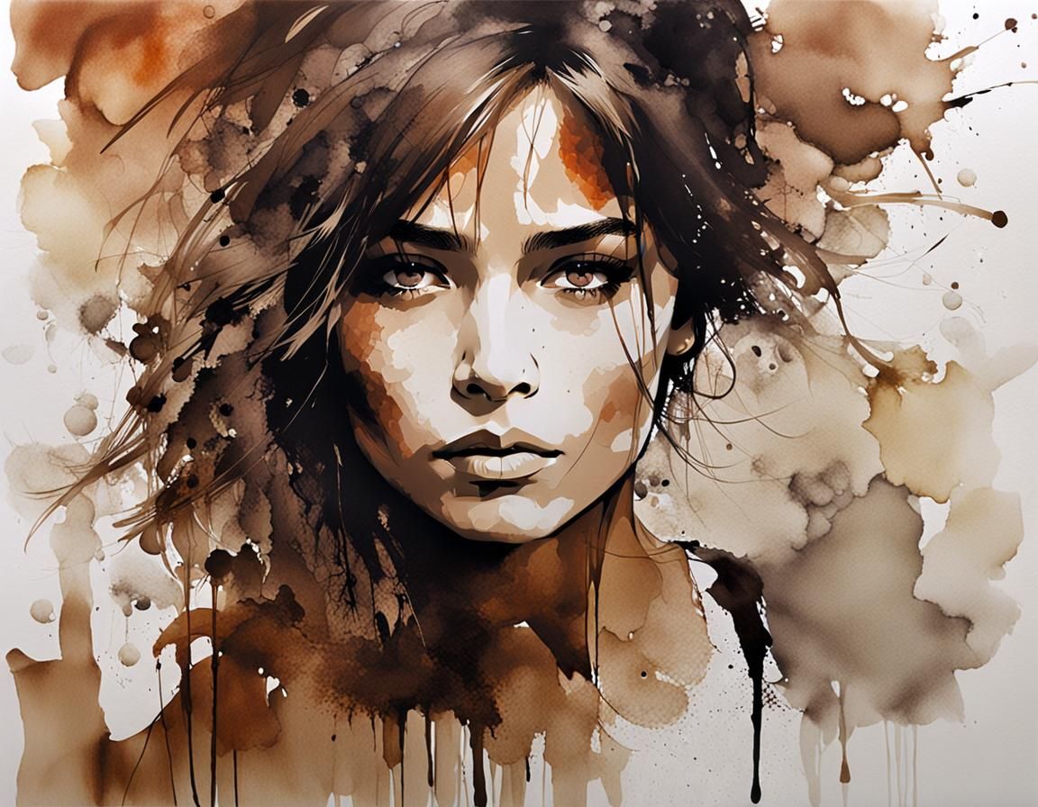 Beautiful Woman Portrait in Alcohol Ink Style